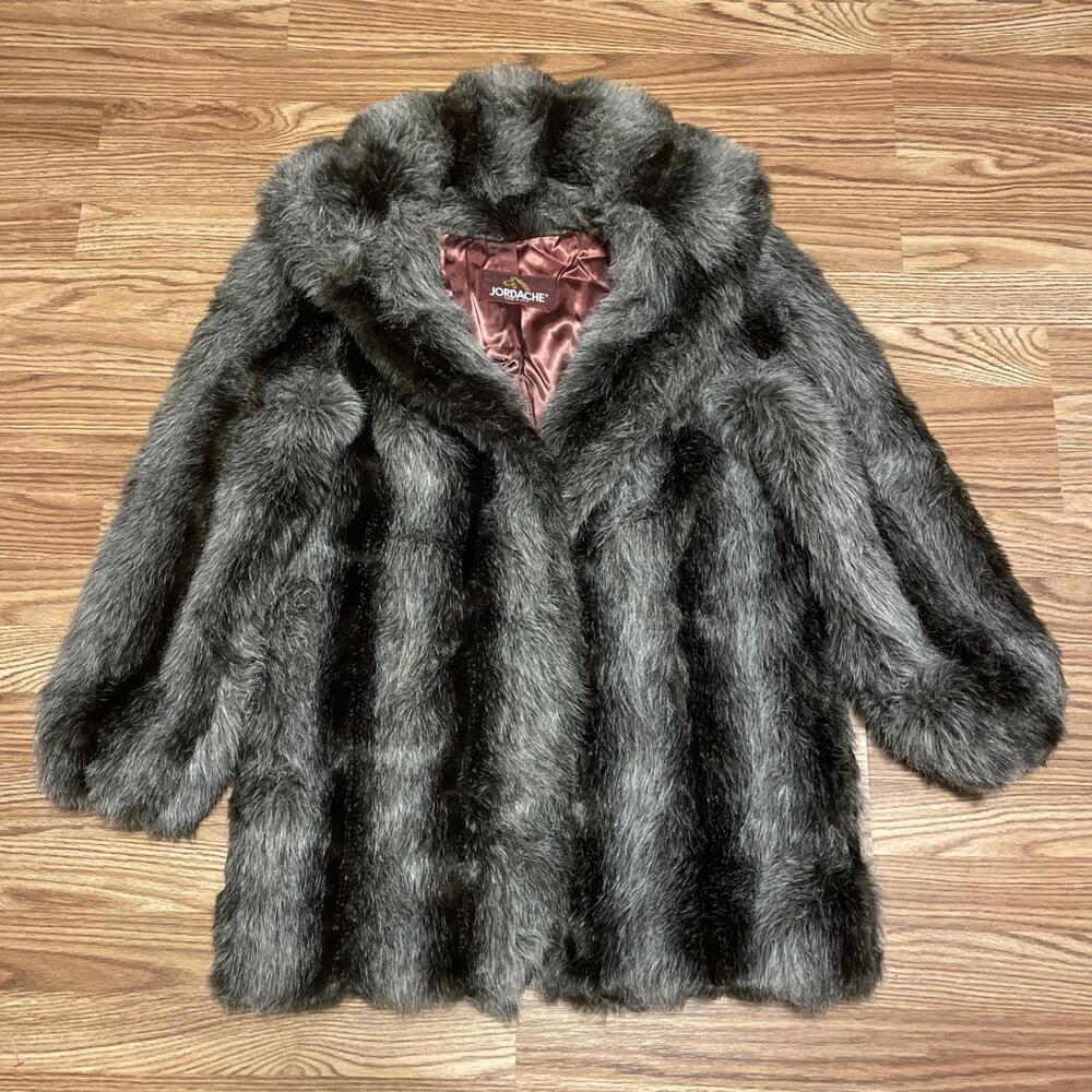 Vintage Jordache Faux Fur Lined Heavy Coat Jacket Glam Retro Size 7/8 M USA Made